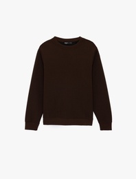 Regular Fit Uzun Kollu Dokulu Kapitone Bisiklet Yaka Sweatshirt