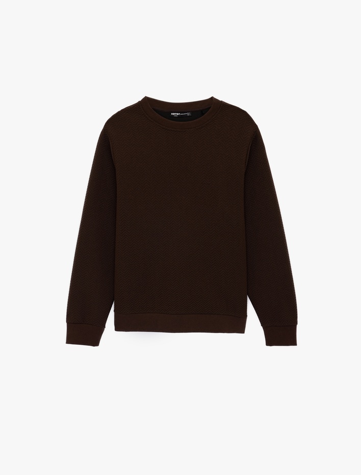  Regular Fit Uzun Kollu Dokulu Kapitone Bisiklet Yaka Sweatshirt