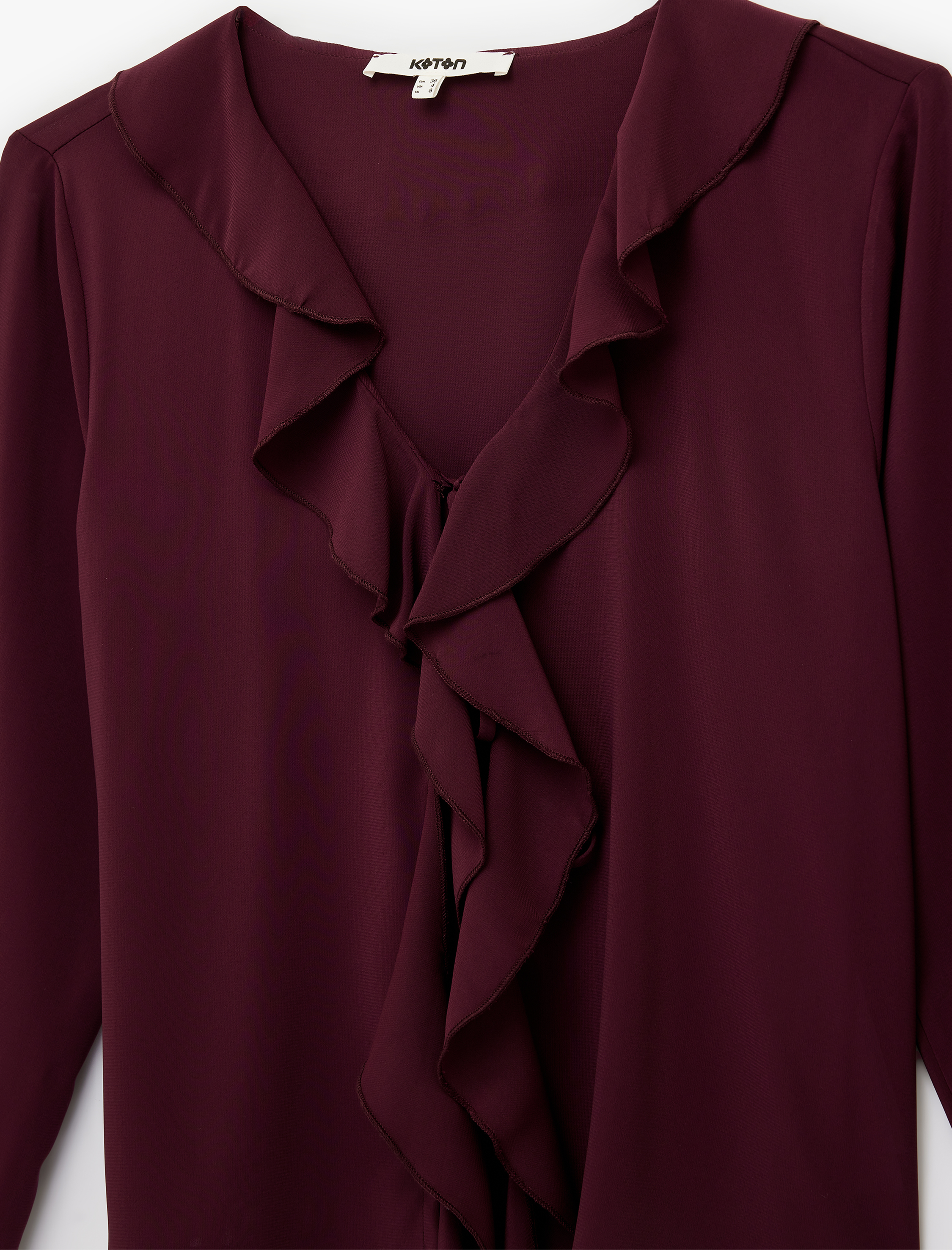   Bol Kalıp Uzun Kollu Fırfırlı V Yaka Şifon Crop Bluz