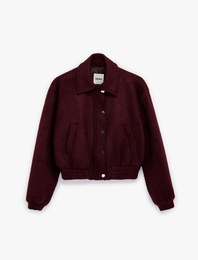 Uzun Kollu Fermuarlı Cepli Tüvit Bomber Ceket