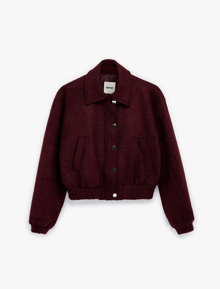  Uzun Kollu Fermuarlı Cepli Tüvit Bomber Ceket