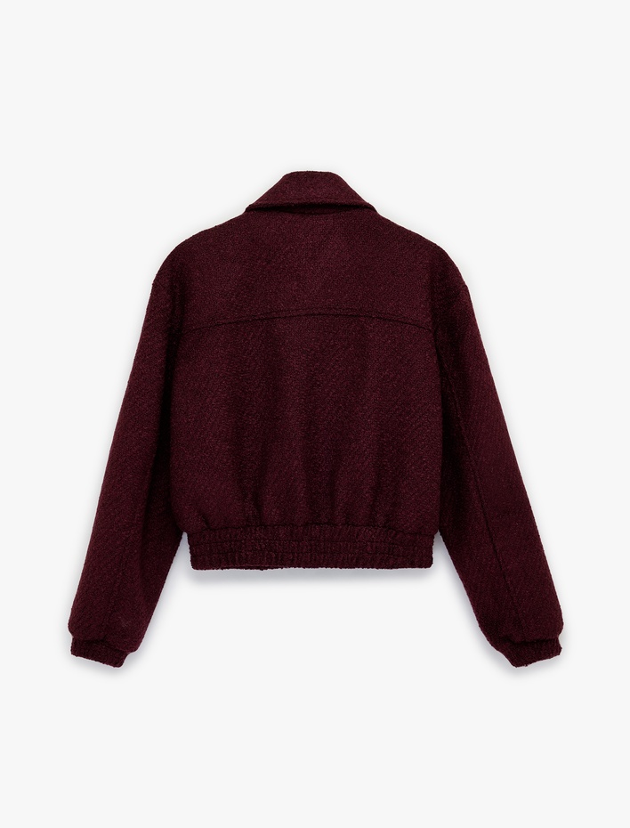  Uzun Kollu Fermuarlı Cepli Tüvit Bomber Ceket