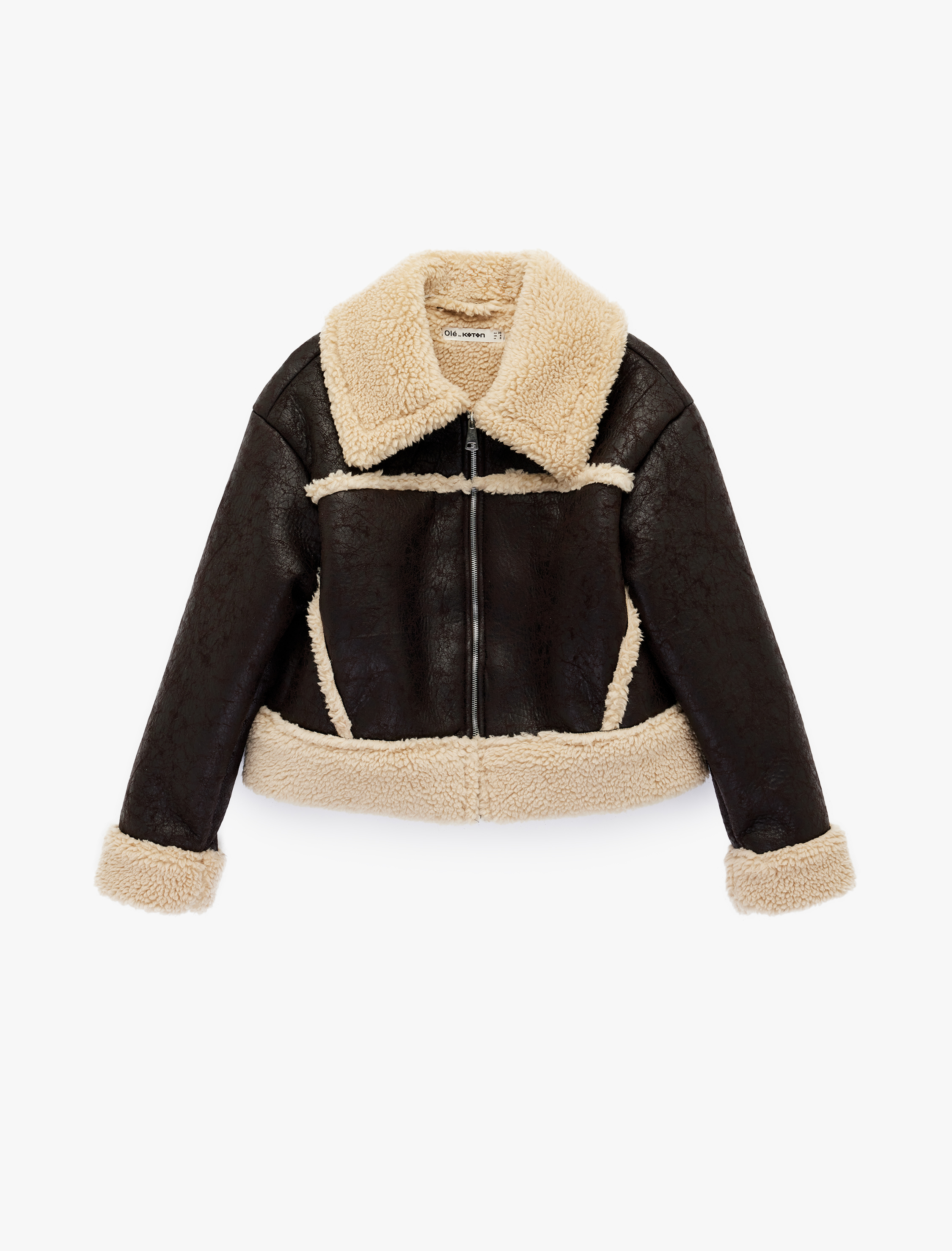   Klasik Yaka Fermuar Detaylı Suni Deri Biker Ceket