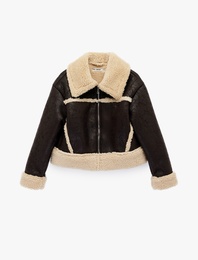 Klasik Yaka Fermuar Detaylı Suni Deri Biker Ceket