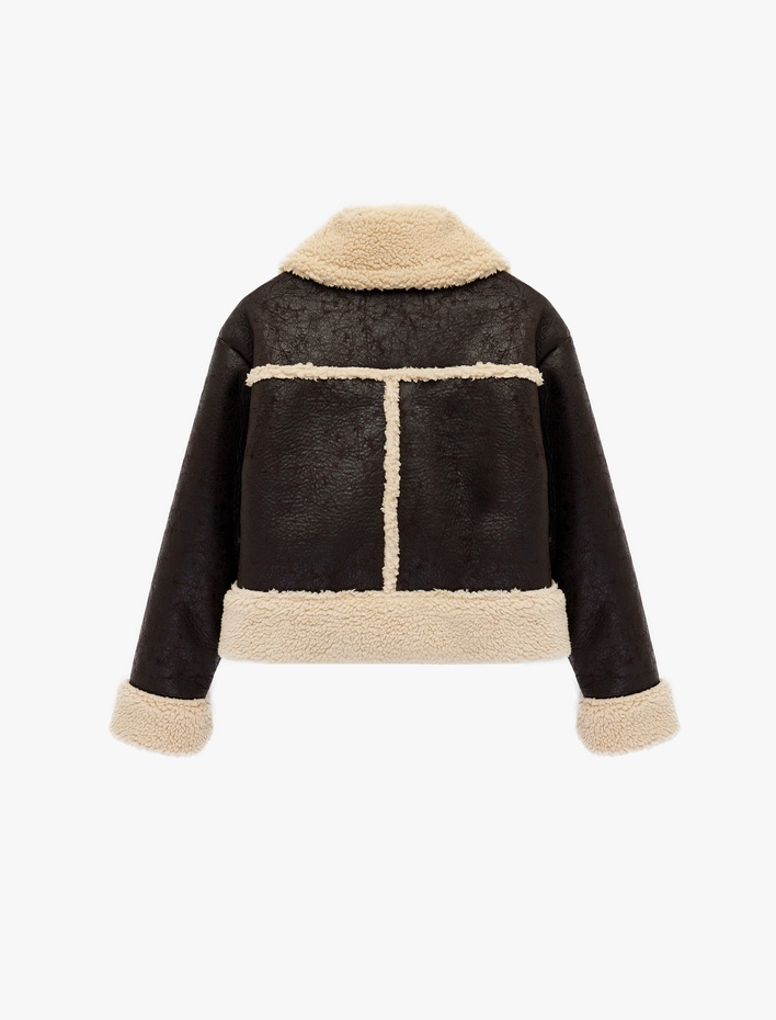  Klasik Yaka Fermuar Detaylı Suni Deri Biker Ceket