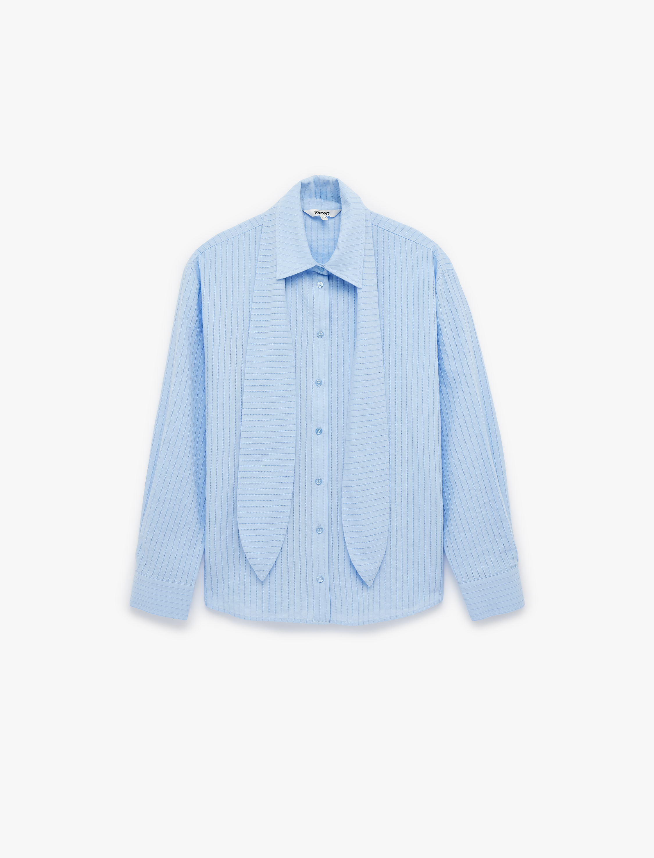   Regular Fit Uzun Kollu Çizgili Fular Yaka Gömlek