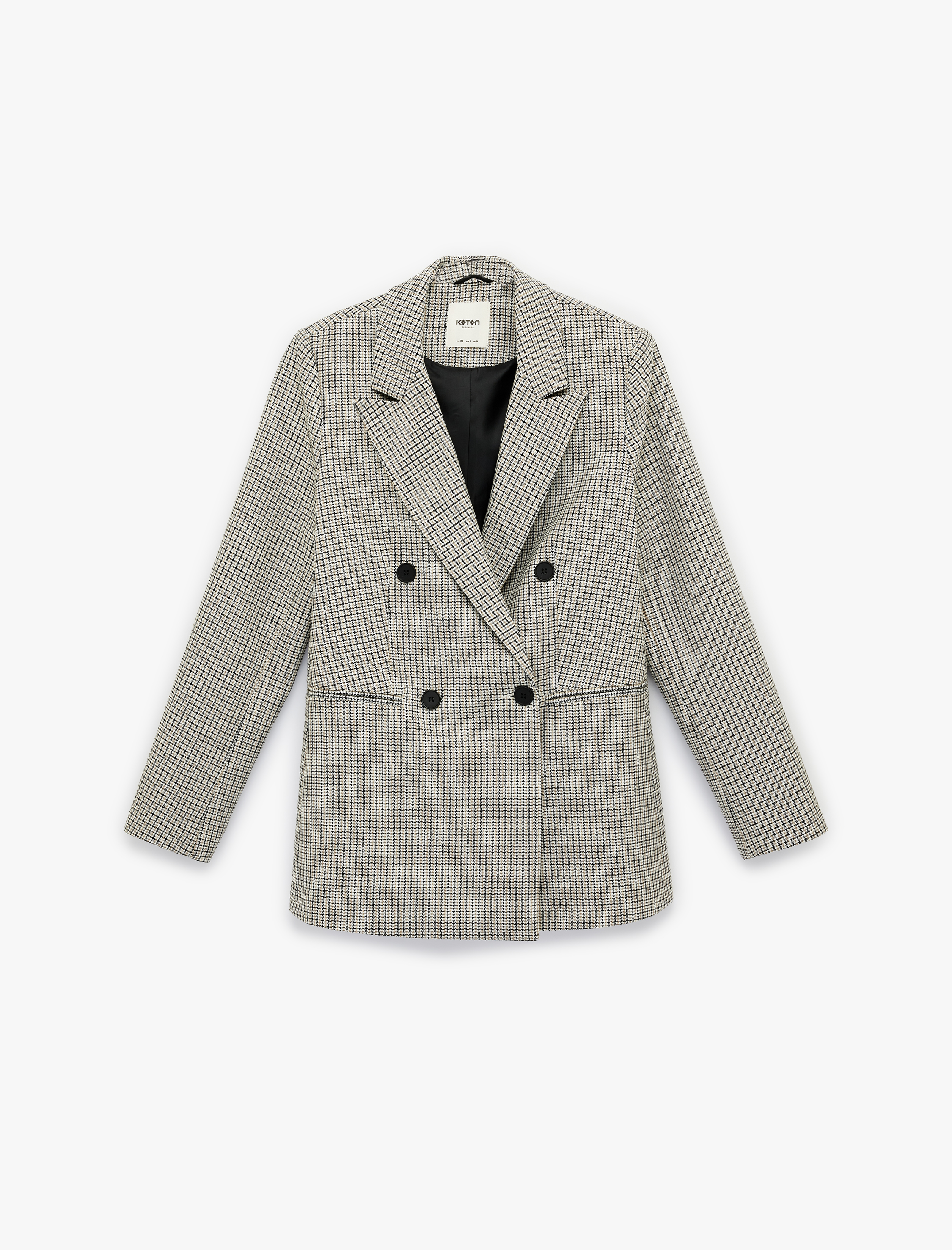   Düğmeli Cep Detaylı Kareli Kruvaze Yaka Blazer Ceket