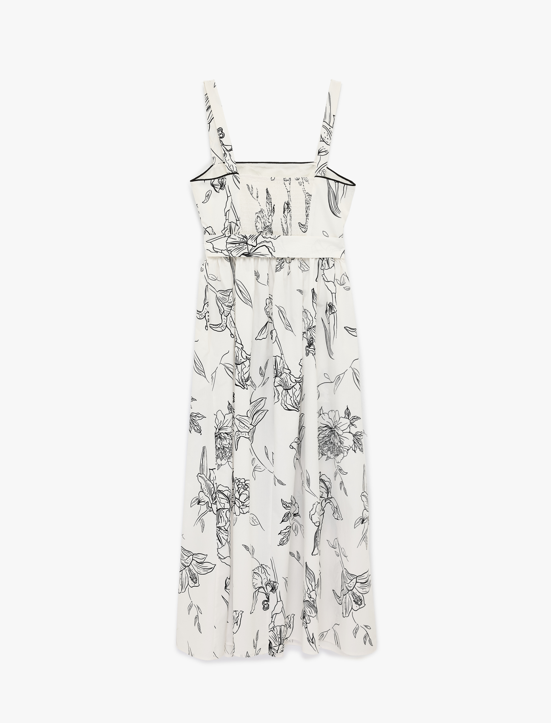   Pamuklu Kuşak Detaylı Askılı Uzun Poplin Çiçekli Elbise