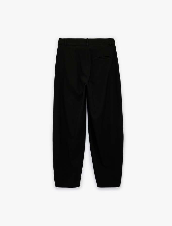  Asimetrik Düğmeli Düz Paça Cep Detaylı Viskon Karışımlı Pantolon