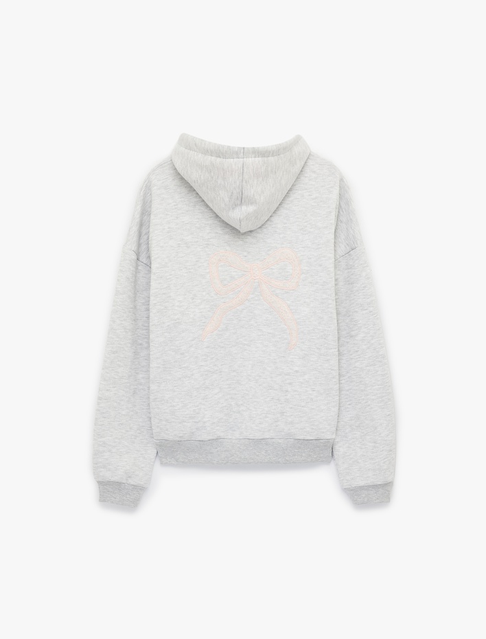  Viskon Karışımlı Kanguru Cepli Dantel Detaylı Kapüşonlu Sweatshirt