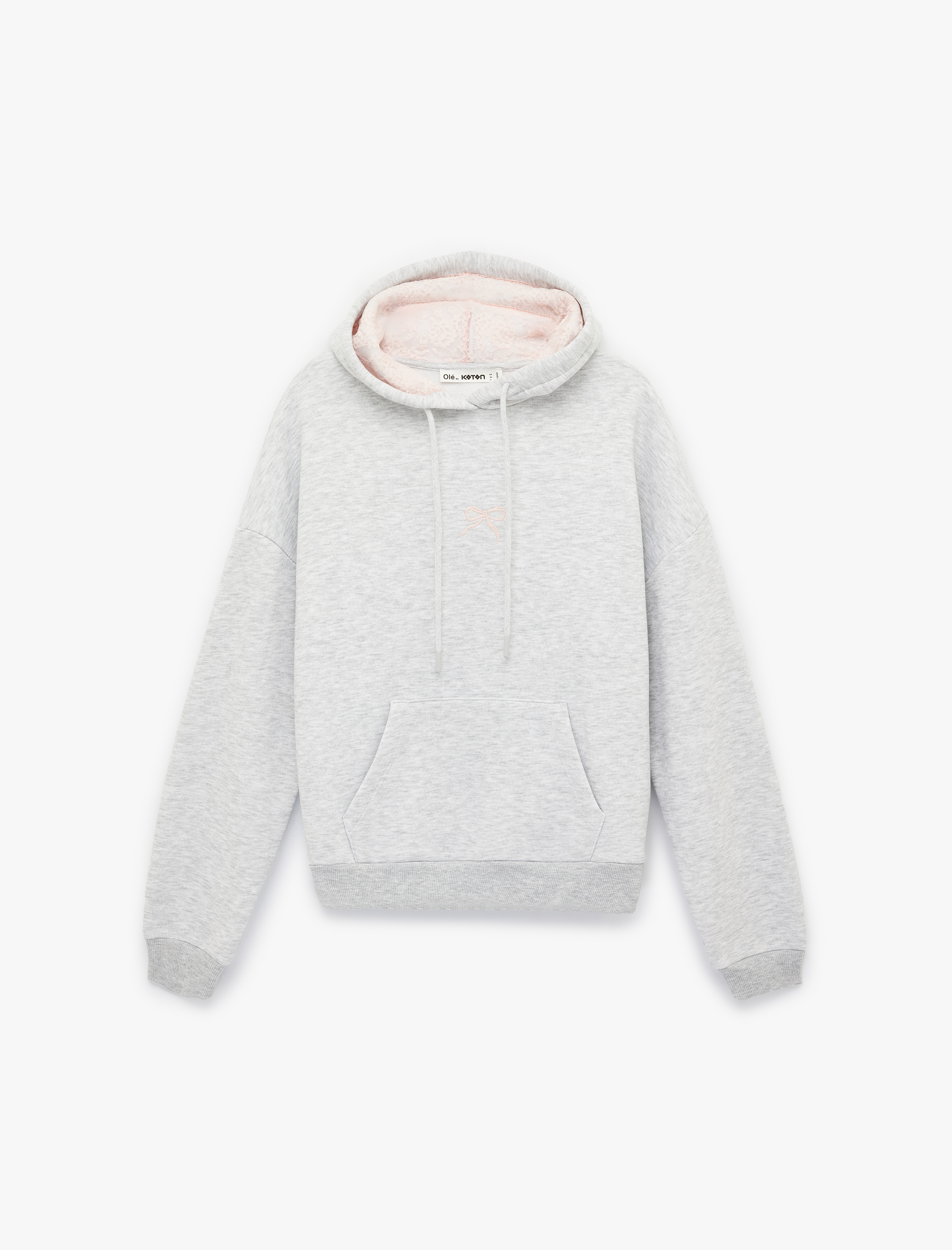   Viskon Karışımlı Kanguru Cepli Dantel Detaylı Kapüşonlu Sweatshirt