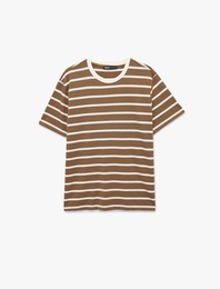 Regular Fit Viskon Karışımlı Kısa Kollu Bisiklet Yaka Tişört