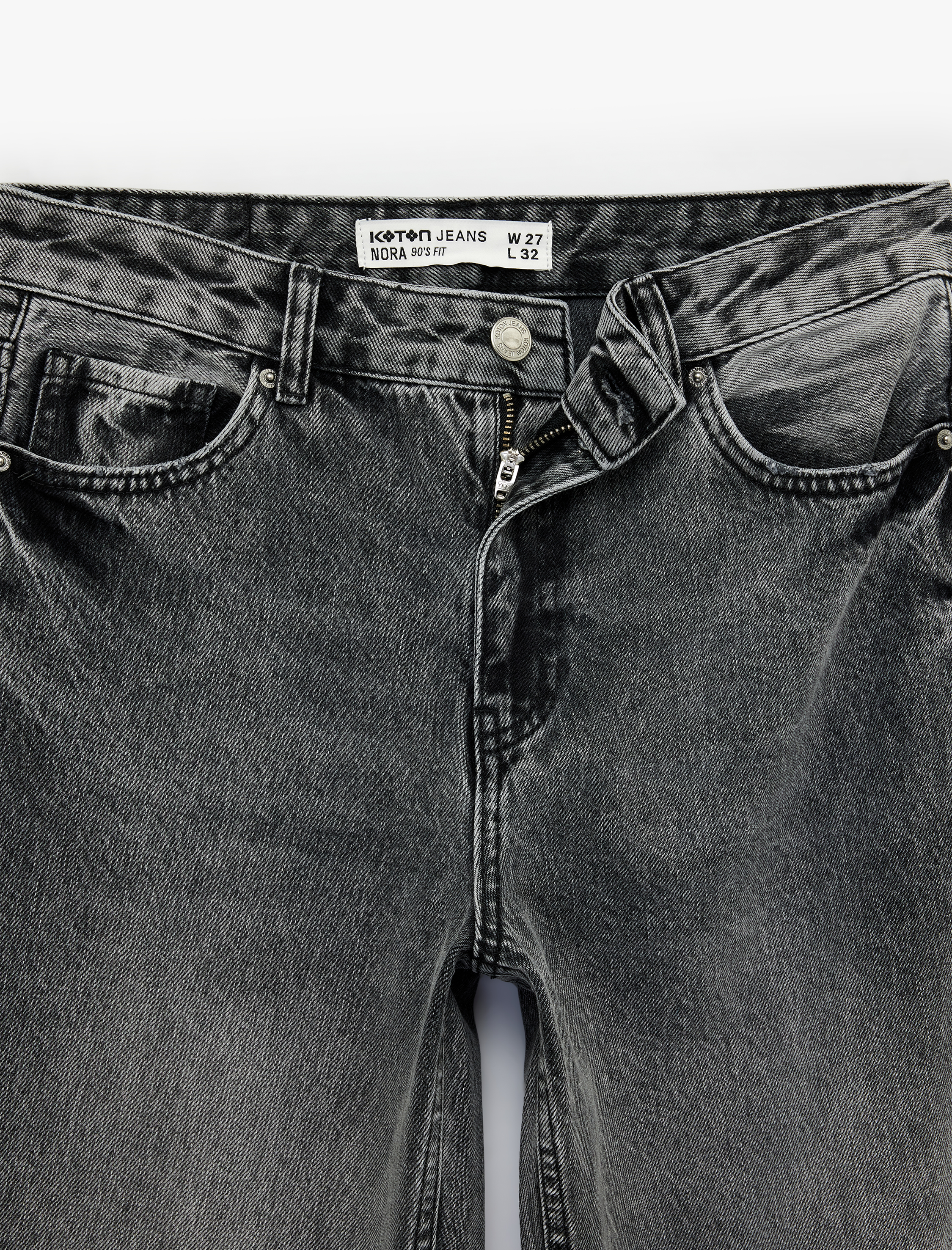   Pamuklu Cepli Düğmeli Düz Paça Yıkamalı Jean Pantolon - Straight Fit Jean