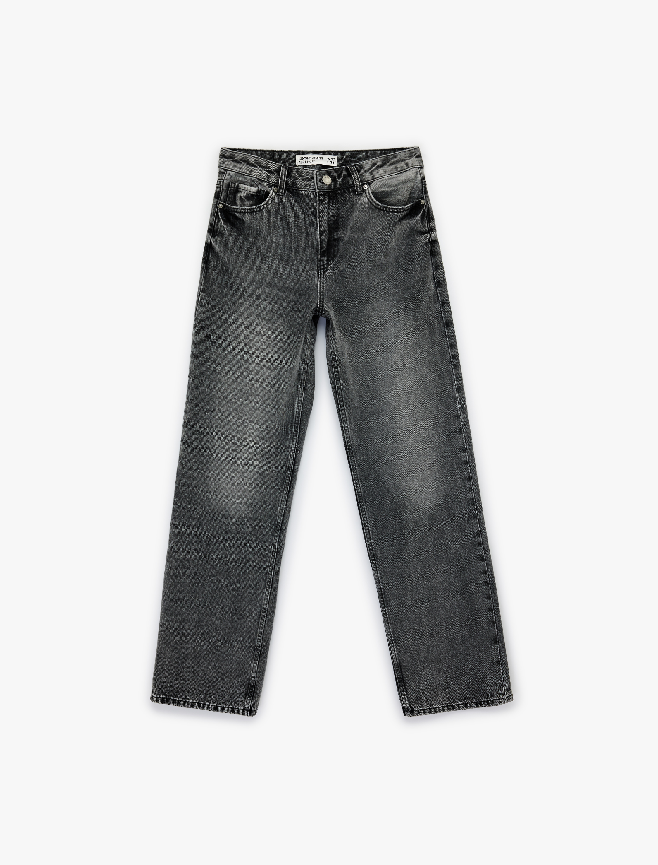   Pamuklu Cepli Düğmeli Düz Paça Yıkamalı Jean Pantolon - Straight Fit Jean