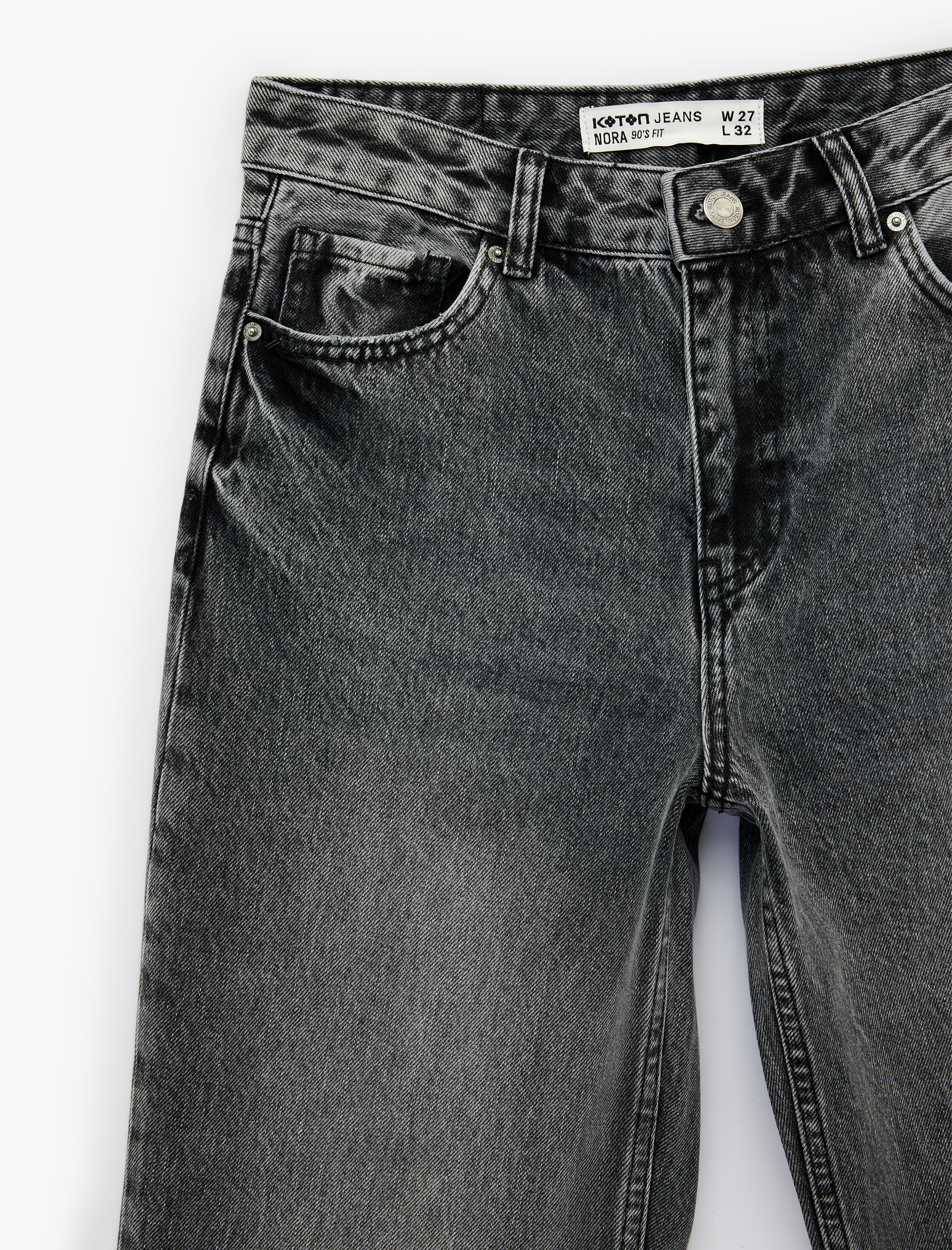   Pamuklu Cepli Düğmeli Düz Paça Yıkamalı Jean Pantolon - Straight Fit Jean