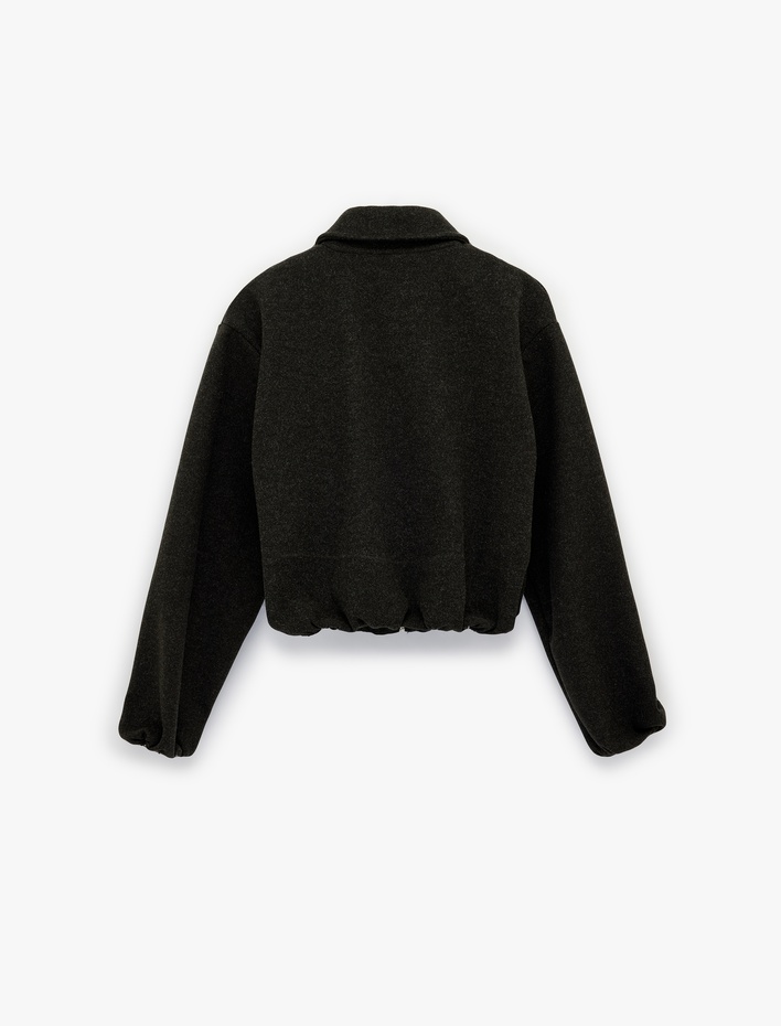  Viskon Karışımlı Klasik Yaka Fermuarlı Oversize Ceket