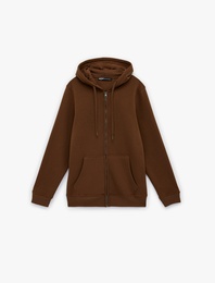 Uzun Kollu Şardonlu Cep Detaylı Fermuarlı Hırka