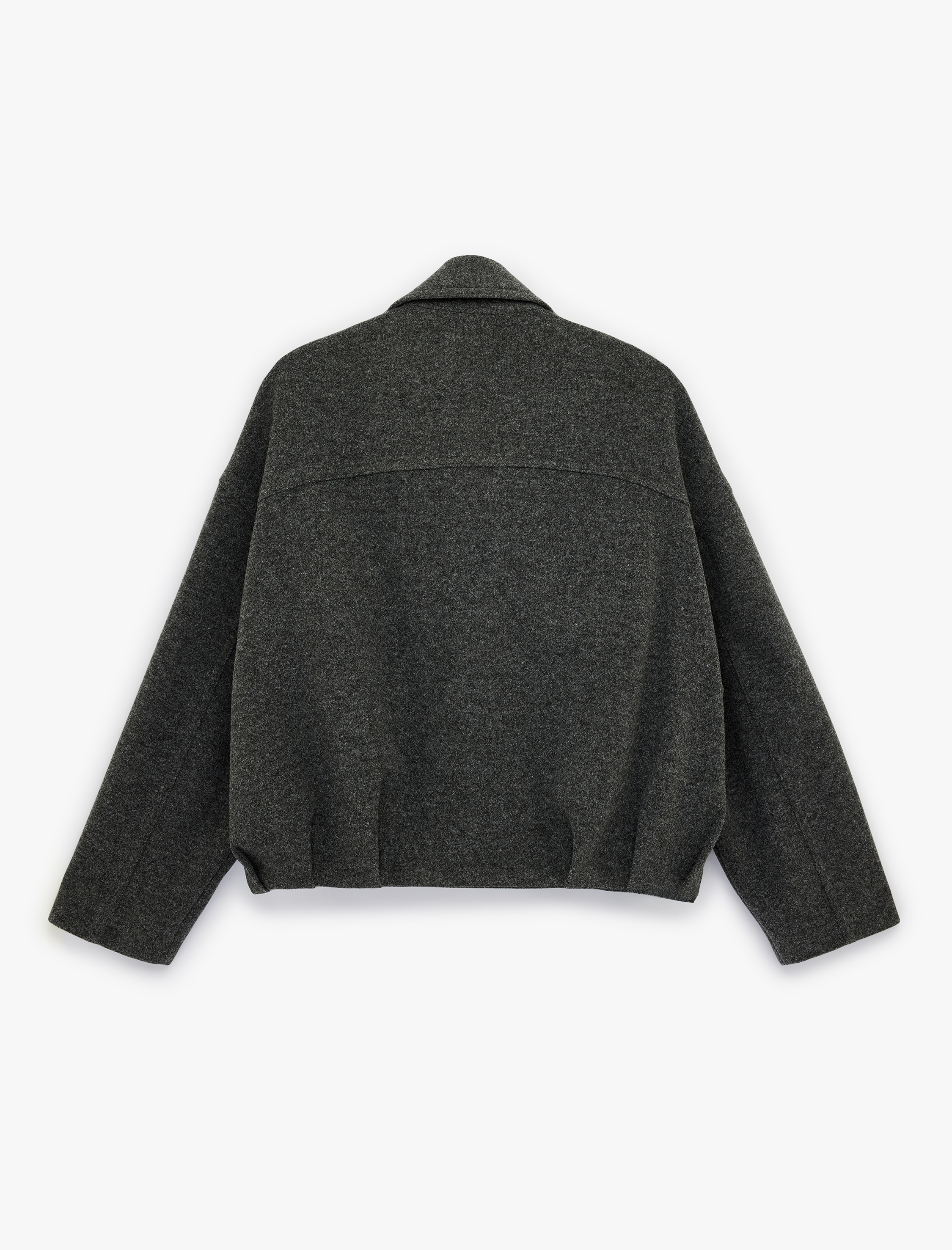   Cepli Fermuarlı Uzun Kollu Oversize Kaşe Bomber Ceket