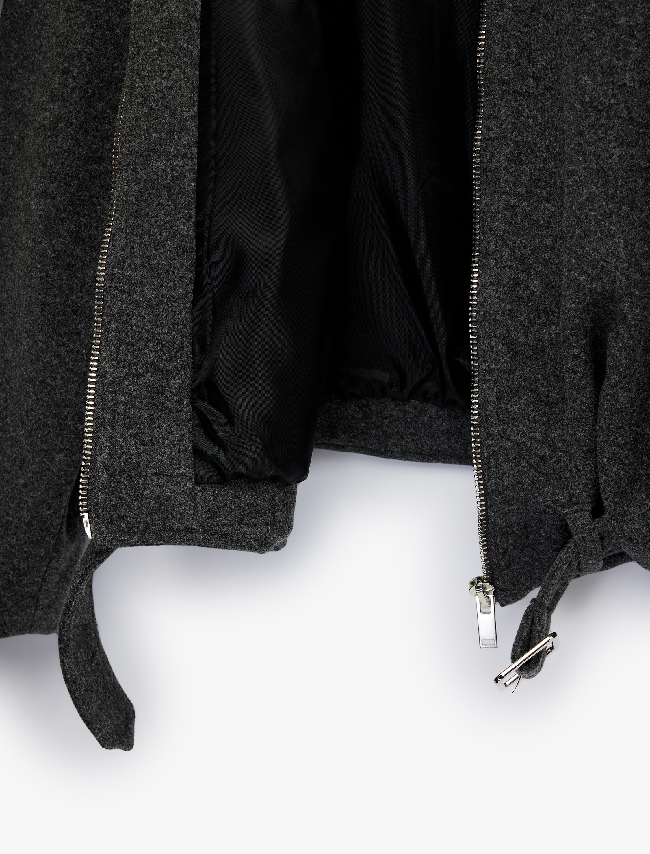   Cepli Fermuarlı Uzun Kollu Oversize Kaşe Bomber Ceket