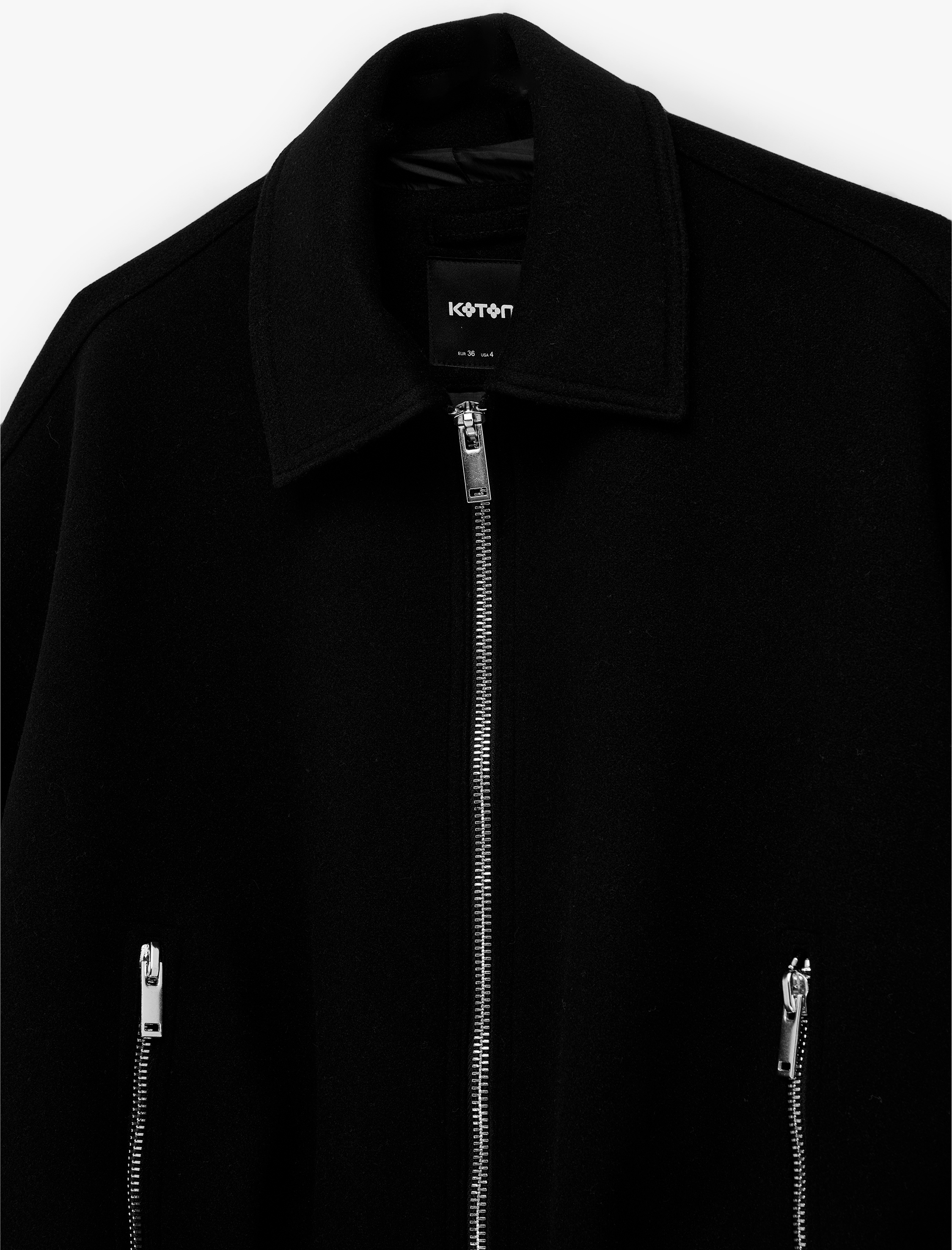   Uzun Kollu Kemer Detaylı Fermuarlı Oversize Kaşe Bomber Ceket