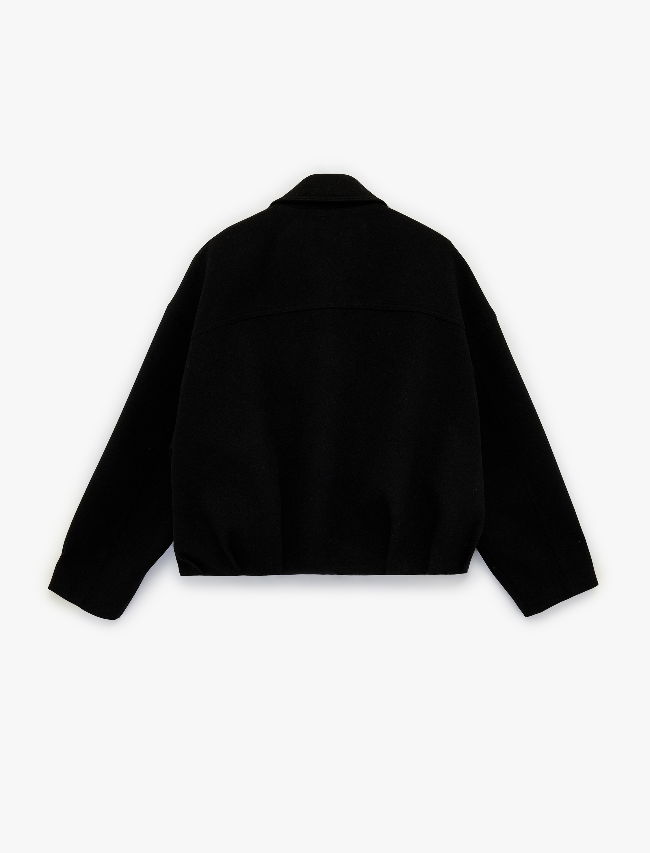   Uzun Kollu Kemer Detaylı Fermuarlı Oversize Kaşe Bomber Ceket