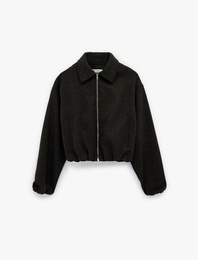 Viskon Karışımlı Klasik Yaka Fermuarlı Oversize Ceket