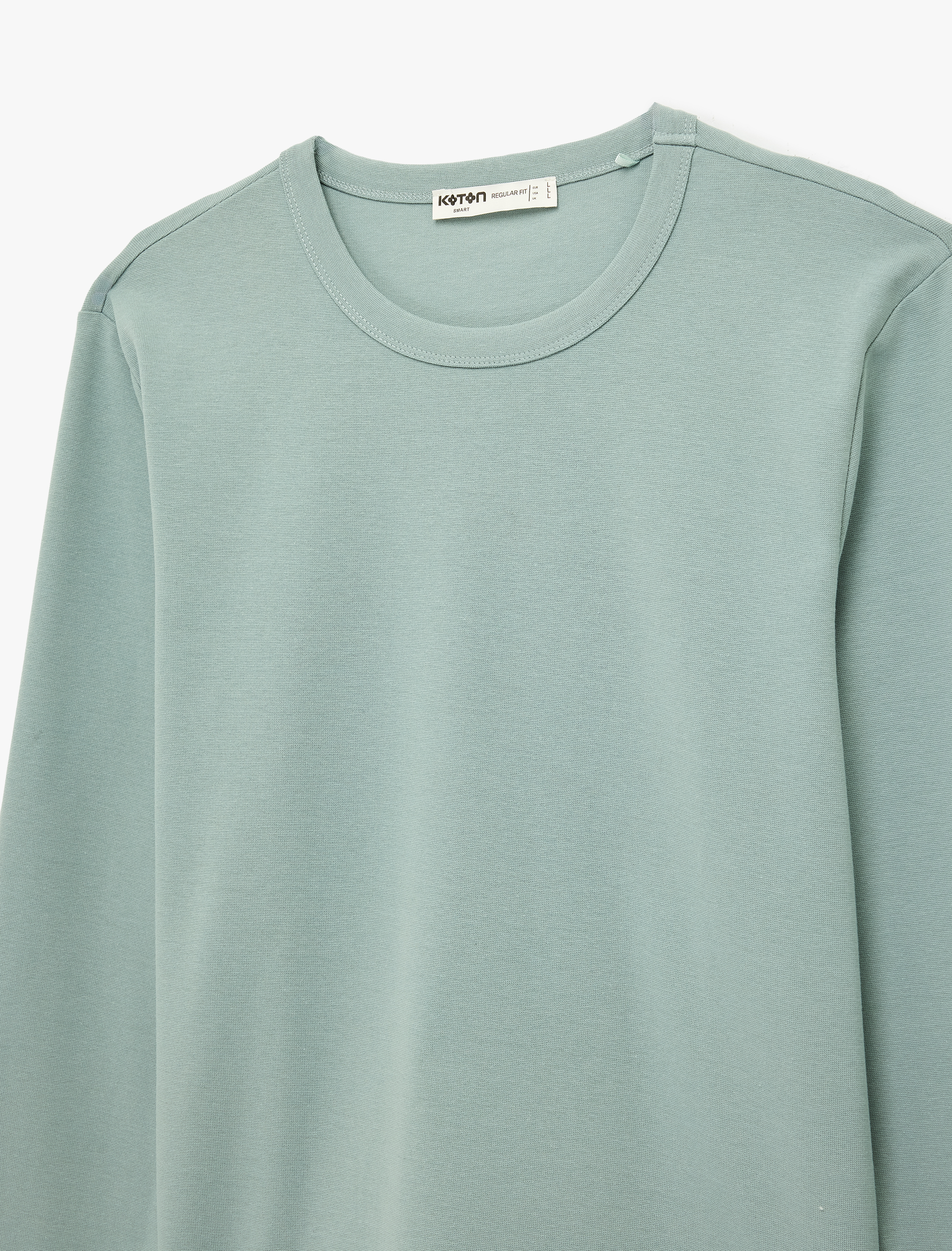   Regular Fit Ribanalı Renk Kontrastlı Pamuklu Bisiklet Yaka Uzun Kollu Tişört