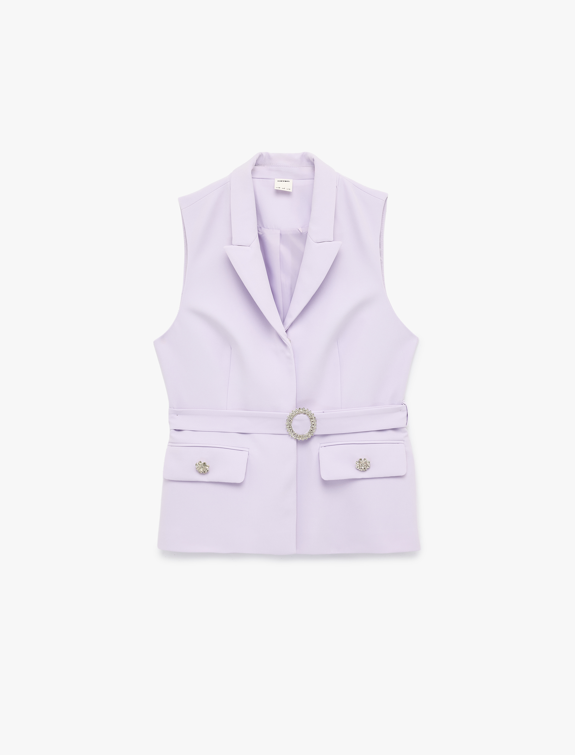   Mücevher Düğmeli Taşlı Kemer Detaylı Uzun Blazer Yelek