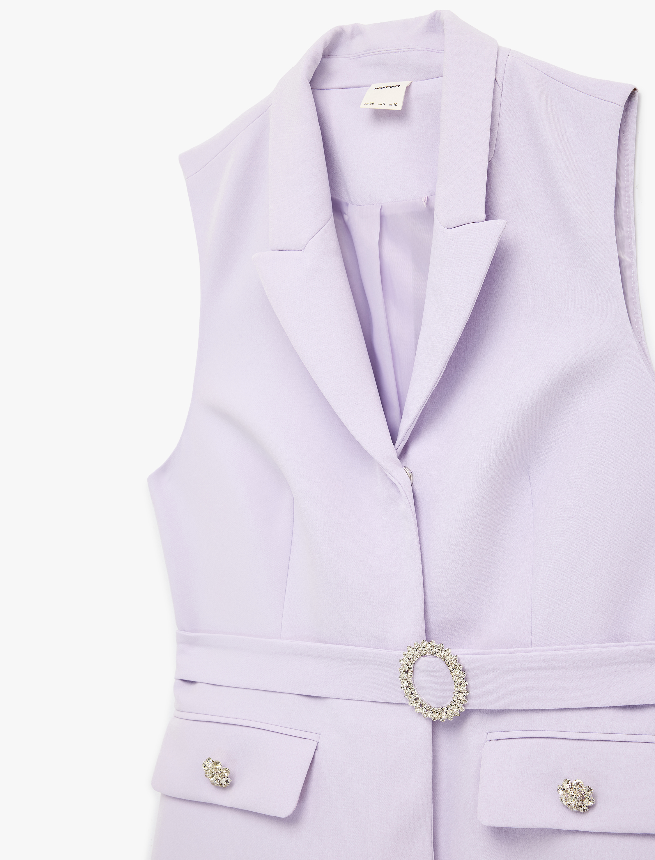   Mücevher Düğmeli Taşlı Kemer Detaylı Uzun Blazer Yelek