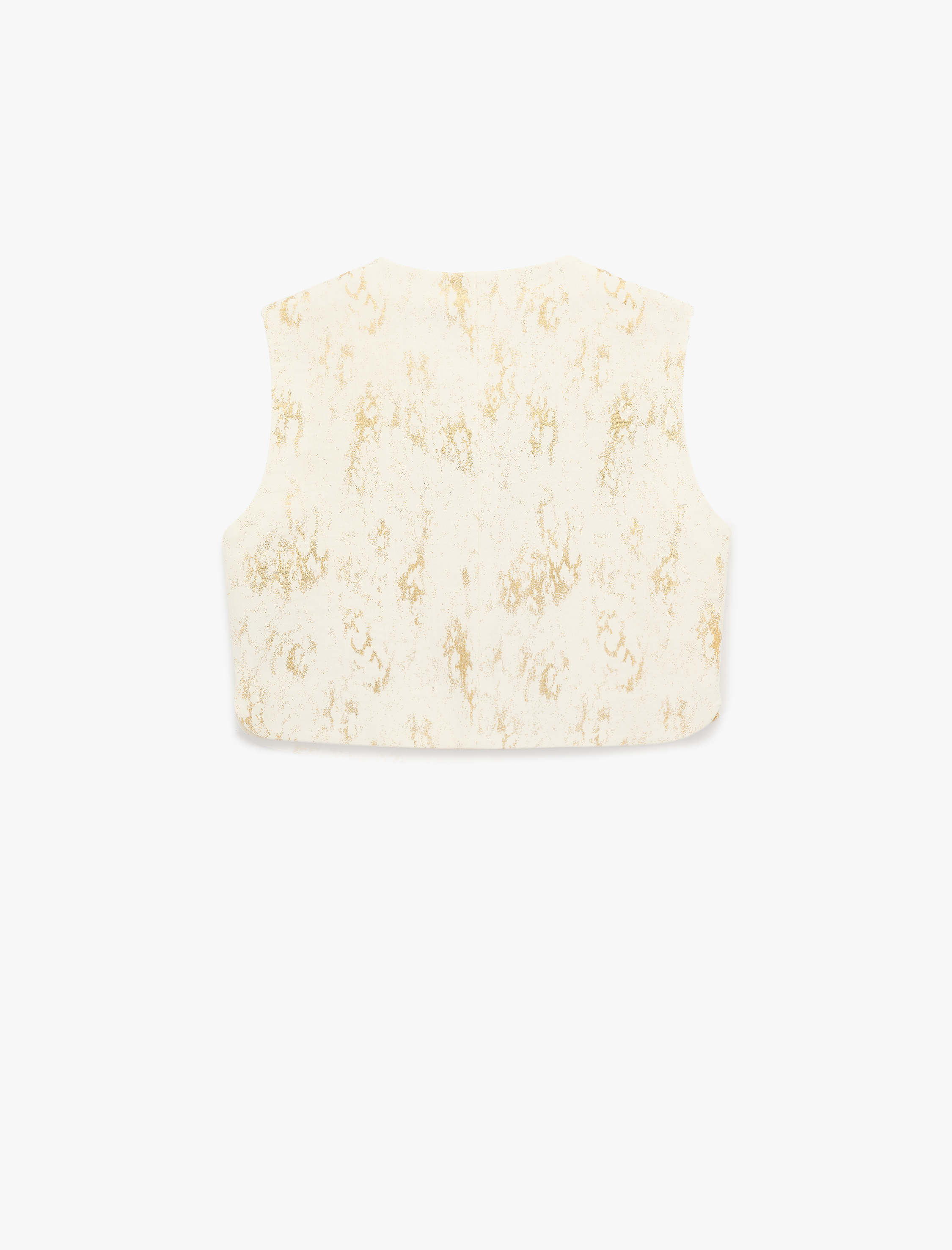   Pamuklu Düğmeli Bisiklet Yaka Parıltılı Crop Müslin Yelek