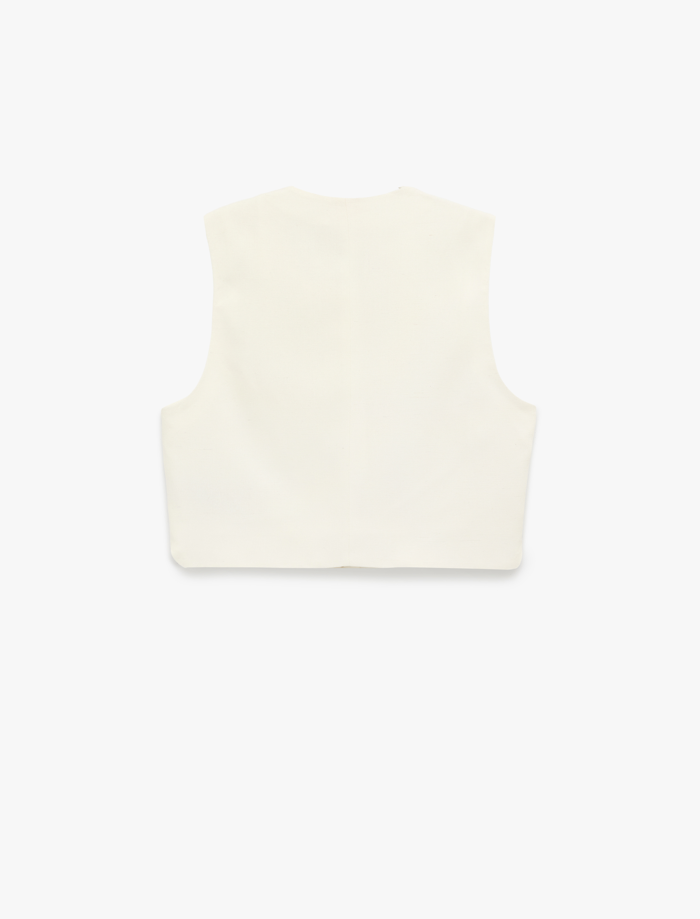   Keten Karışımlı Bisiklet Yaka Düğmeli Crop Yelek