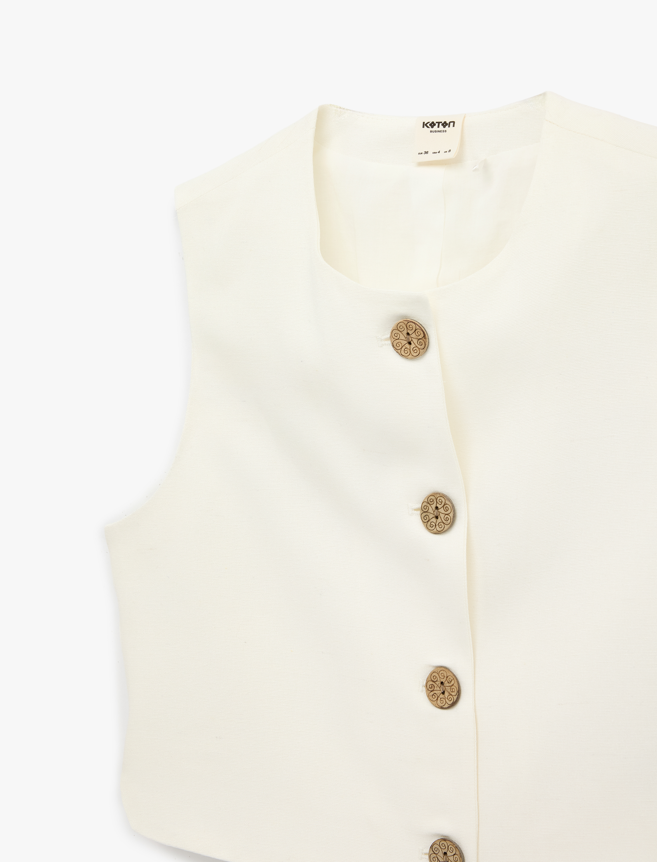   Keten Karışımlı Bisiklet Yaka Düğmeli Crop Yelek