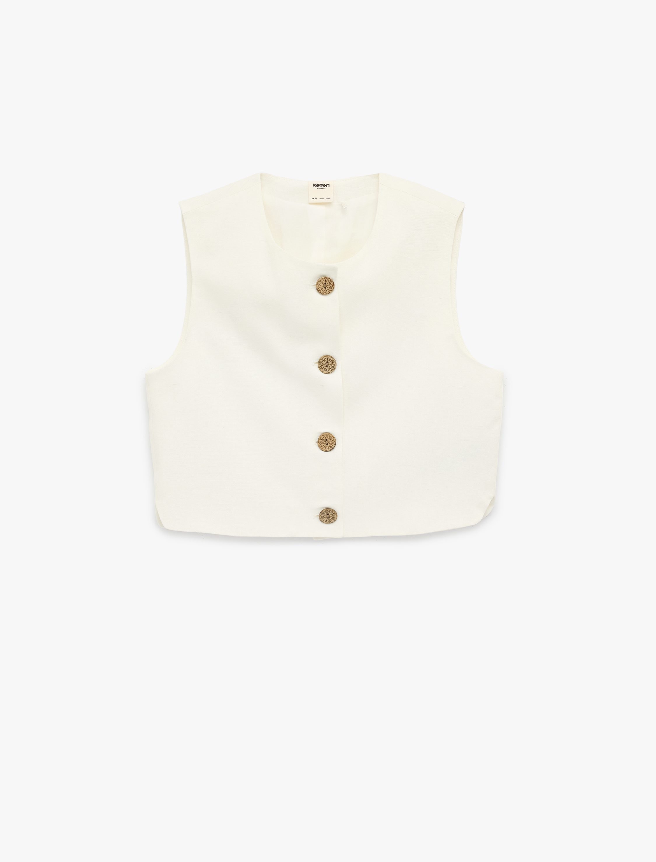   Keten Karışımlı Bisiklet Yaka Düğmeli Crop Yelek