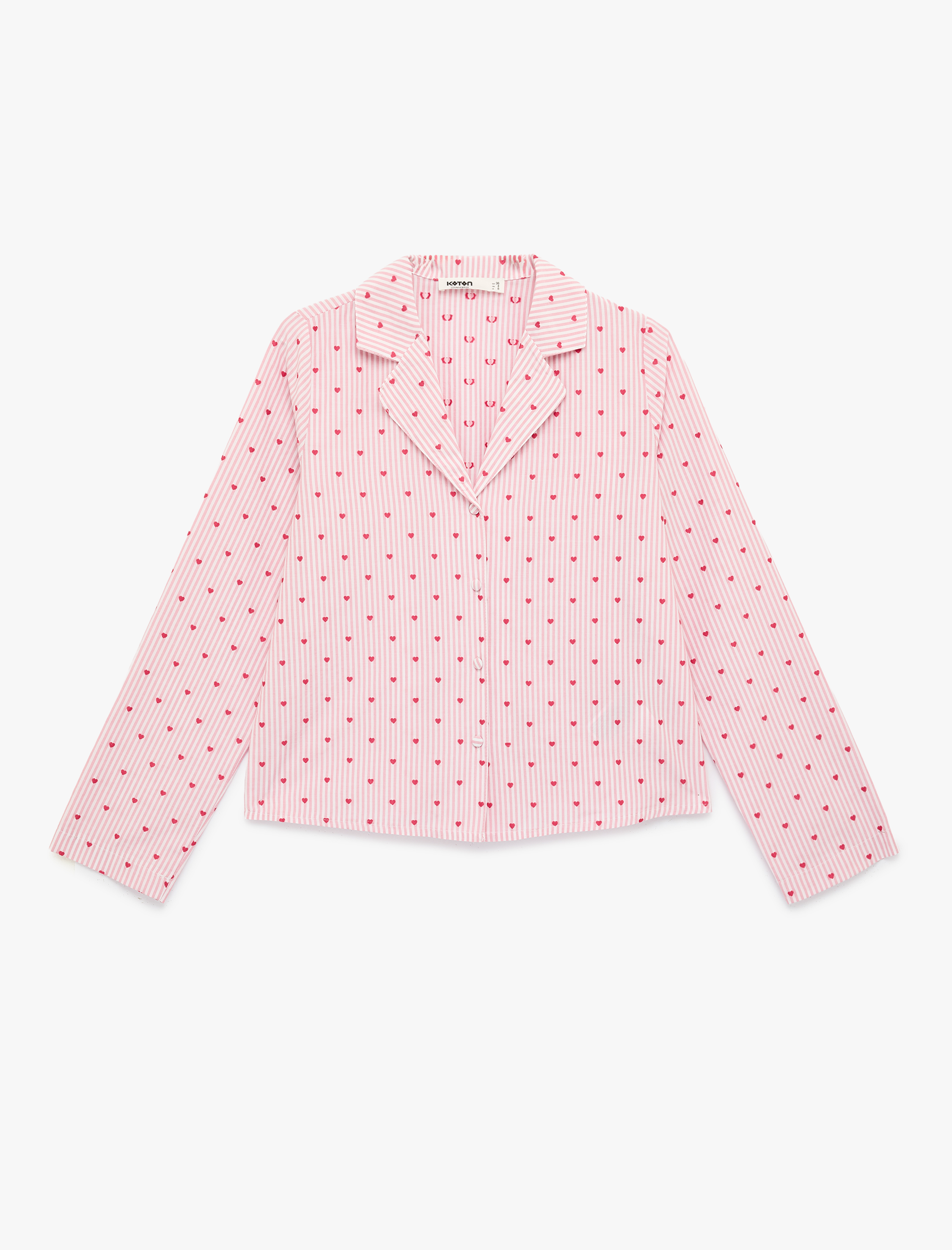   Uzun Kollu Düğmeli Gömlek Yaka Pijama Üstü