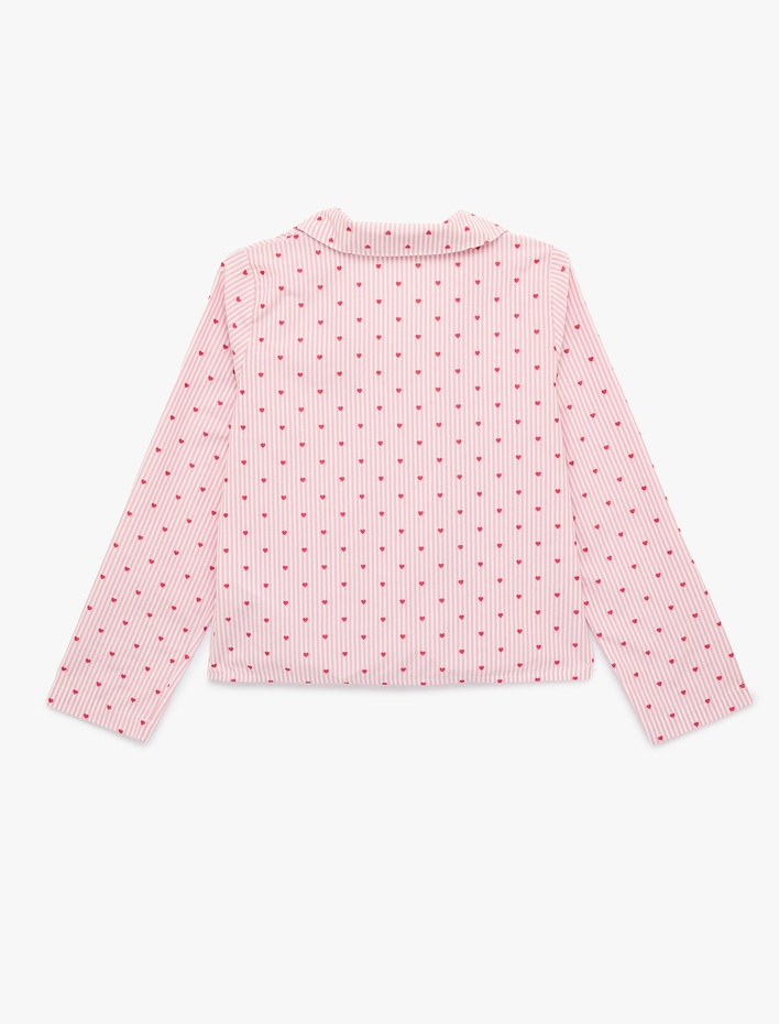  Uzun Kollu Düğmeli Gömlek Yaka Pijama Üstü