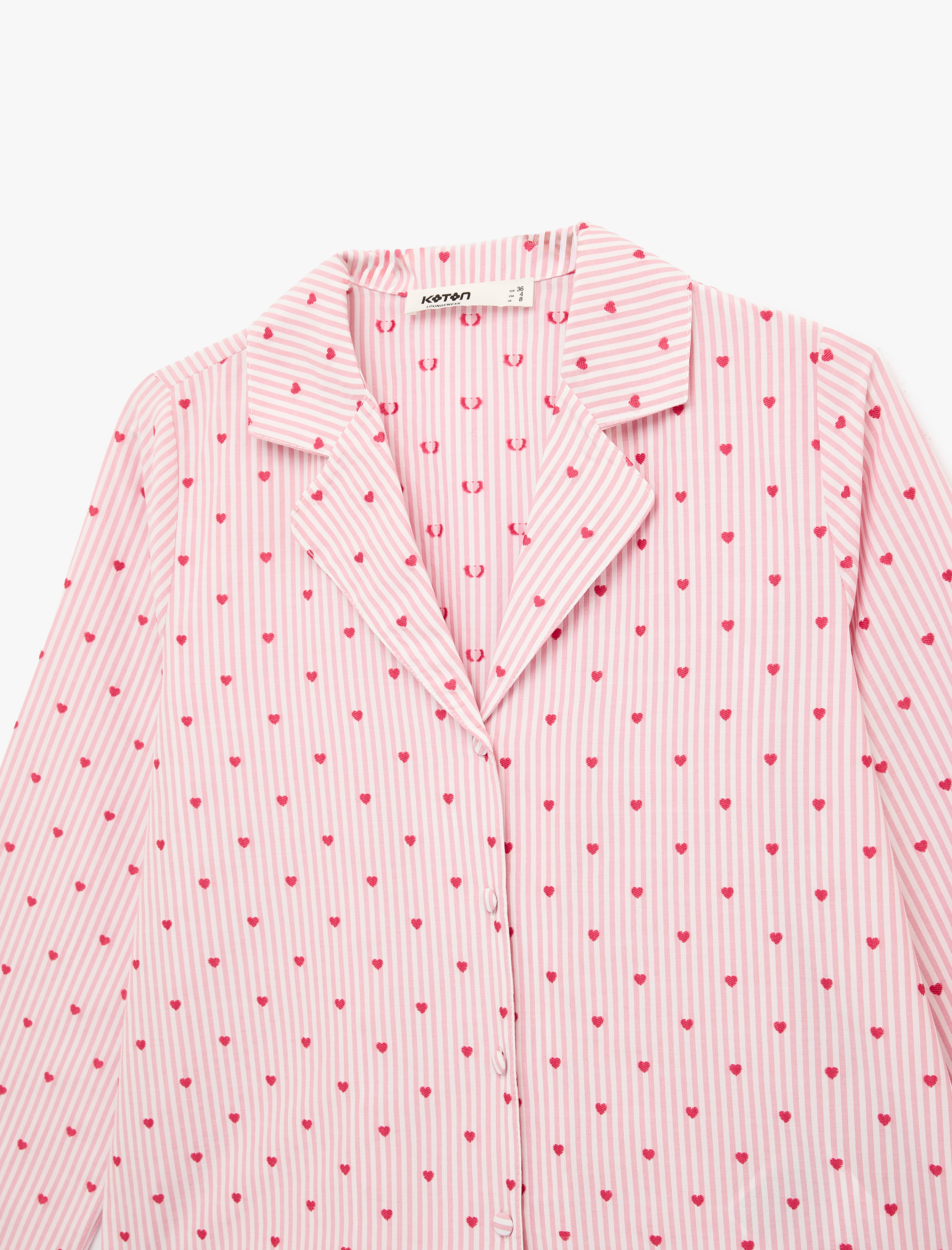   Uzun Kollu Düğmeli Gömlek Yaka Pijama Üstü