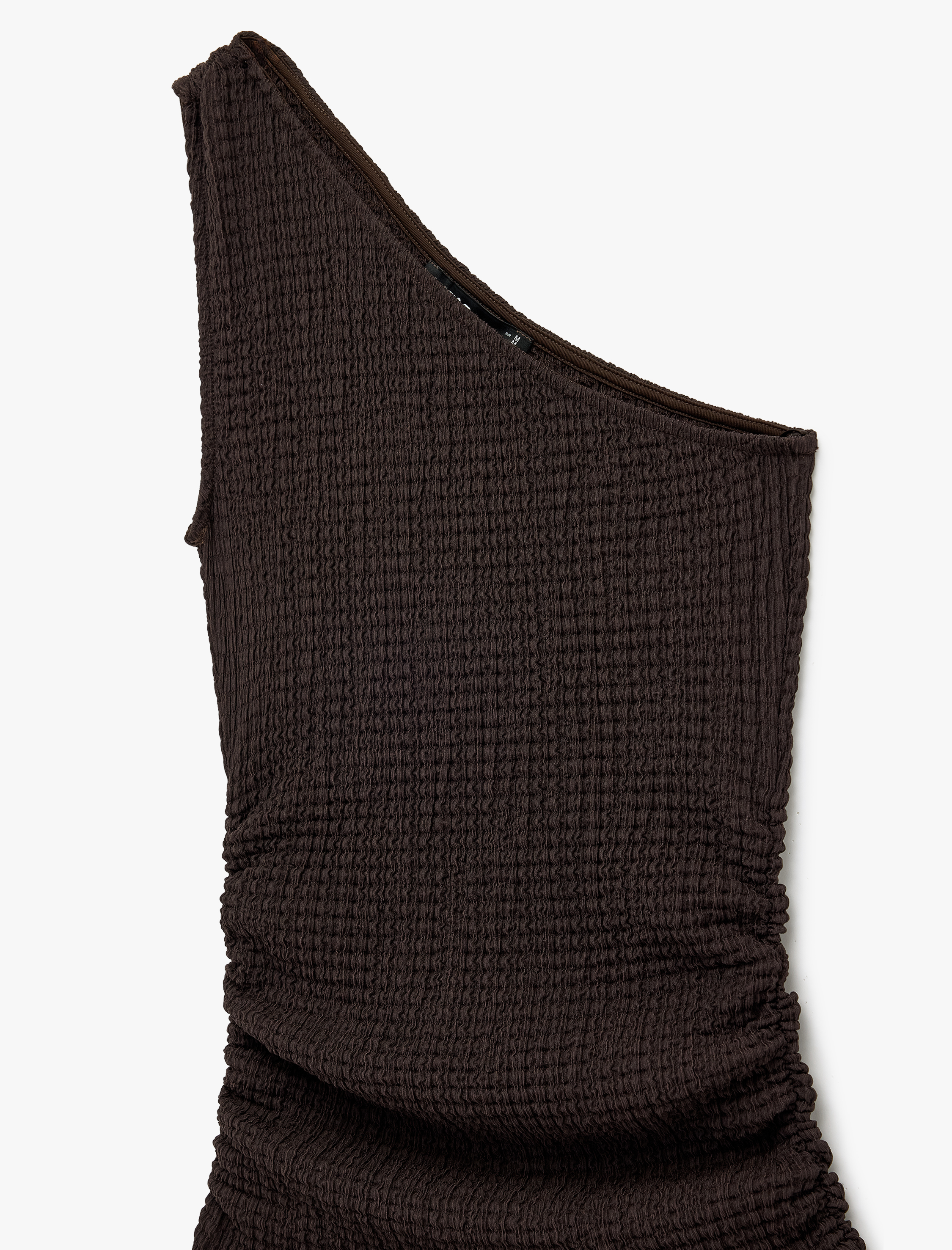   Bürümcük Kumaş Slim Fit Drapeli Kolsuz Tek Omuz Kalem Elbise