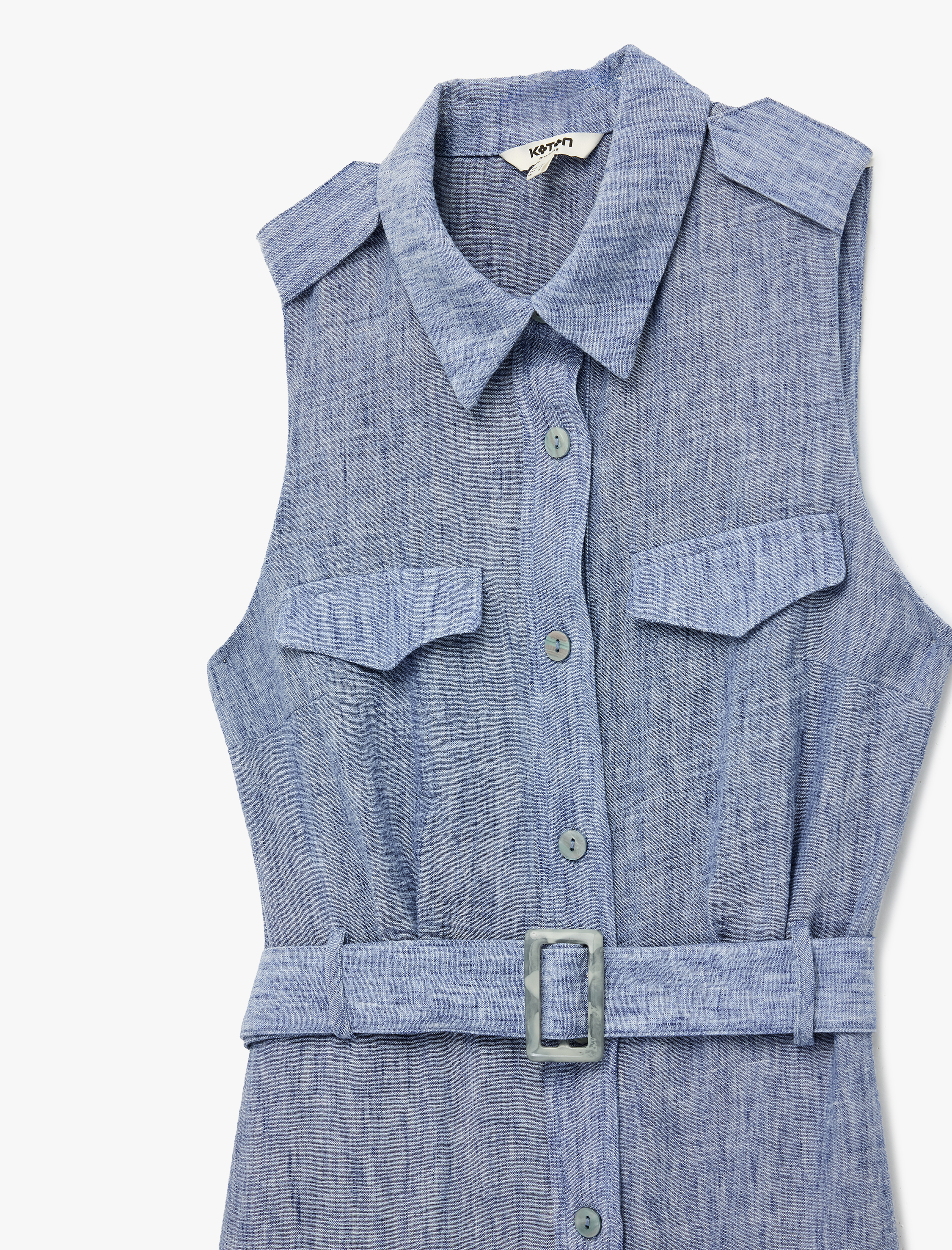   Kemerli Kolsuz Cep Detaylı Klasik Yaka Midi Gömlek Elbise