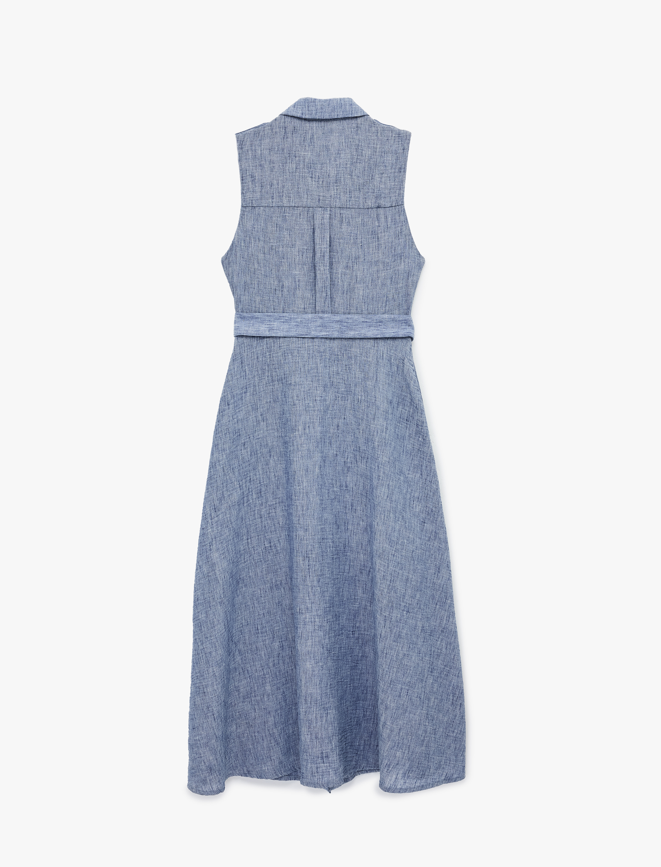   Kemerli Kolsuz Cep Detaylı Klasik Yaka Midi Gömlek Elbise