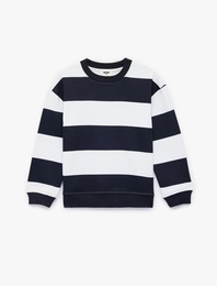 Bisiklet Yaka Uzun Kollu Çizgili Sweatshirt