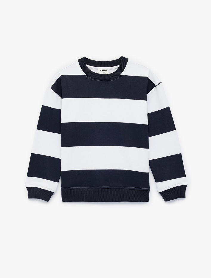 Erkek Çocuk Bisiklet Yaka Uzun Kollu Çizgili Sweatshirt