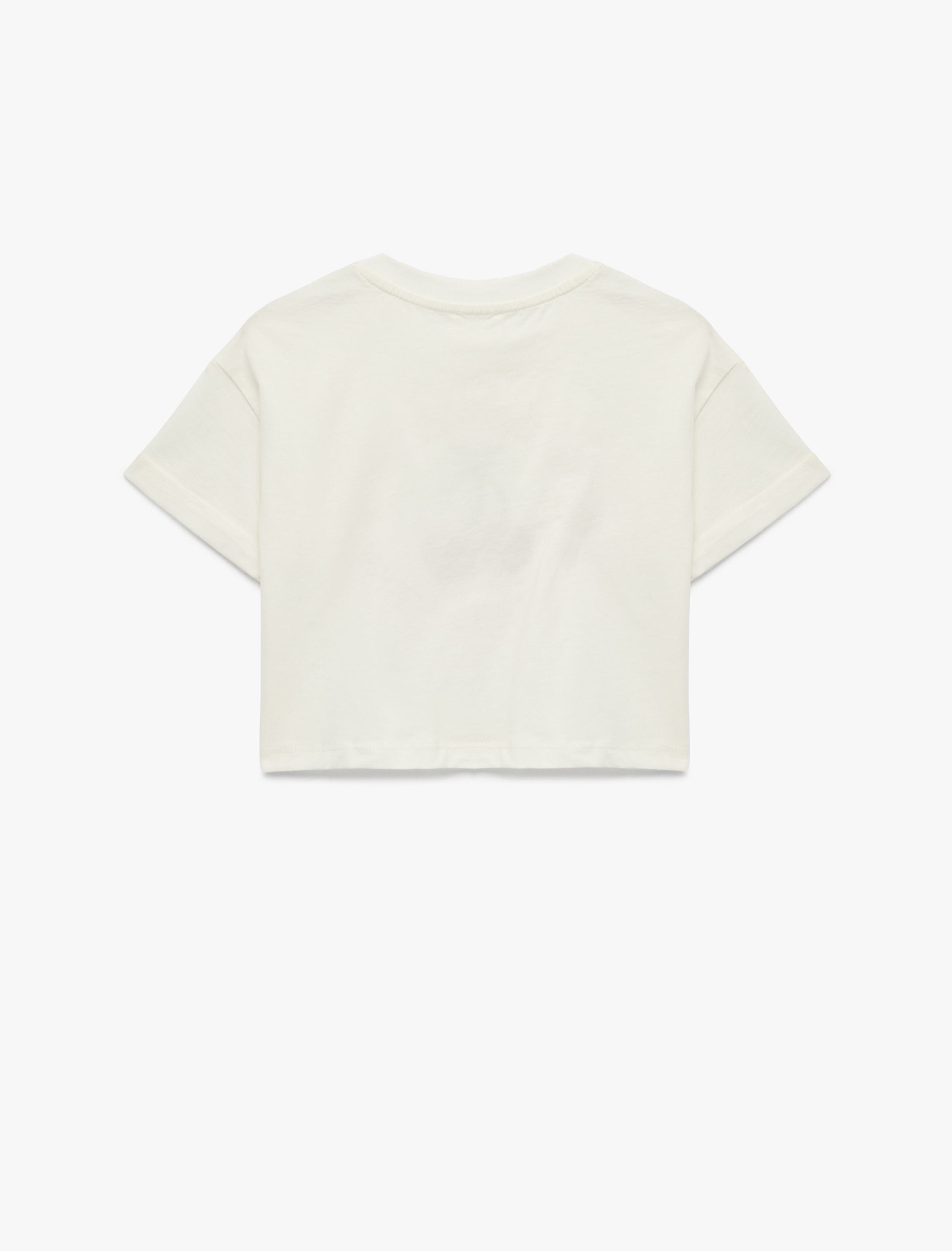  Kız Çocuk Kiraz Nakış Detaylı Kısa Kollu Bisiklet Yaka Pamuklu Tişört