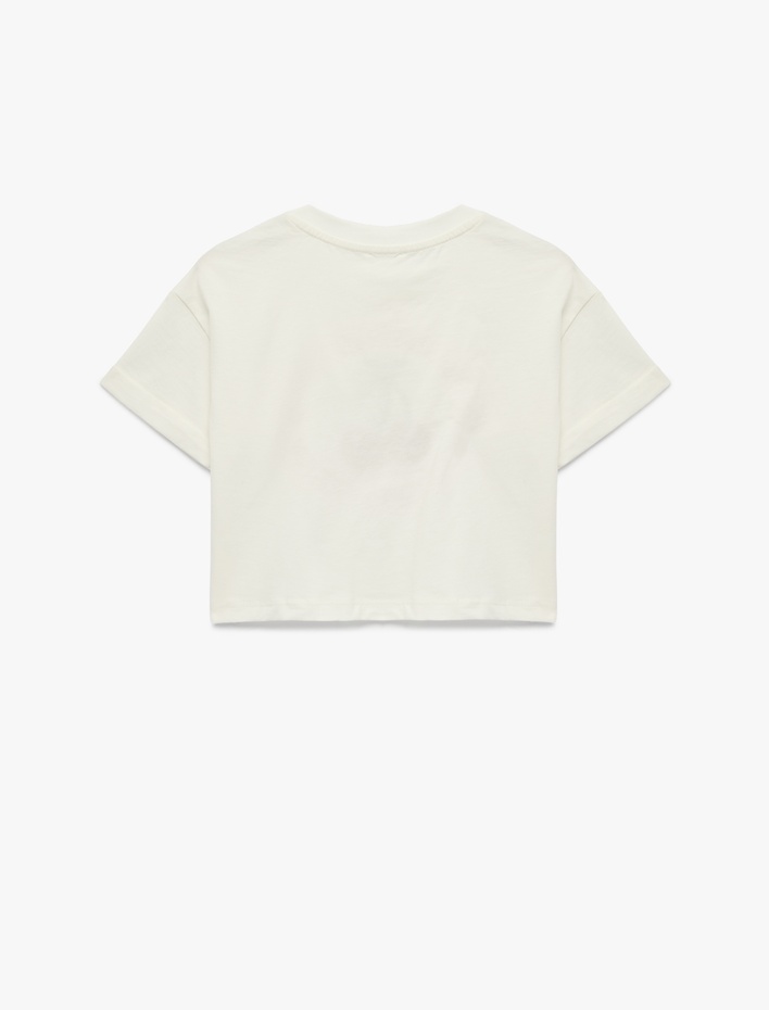 Kız Çocuk Kiraz Nakış Detaylı Kısa Kollu Bisiklet Yaka Pamuklu Tişört