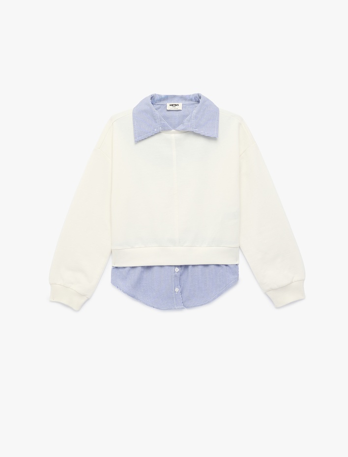 Kız Çocuk Pamuklu Uzun Kollu Gömlek Detaylı Sweatshirt