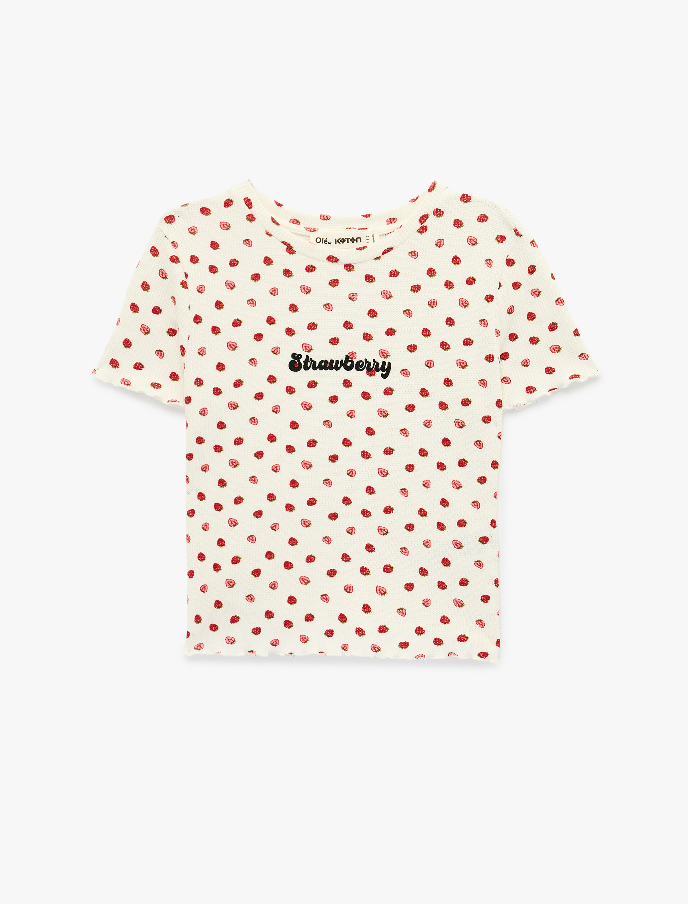   Slim Fit Kısa Kollu Bisiklet Yaka Pamuklu Çilek Baskılı Tişört