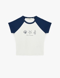 Kısa Kollu Bisiklet Yaka Pamuklu Slim Fit Baskılı Tişört