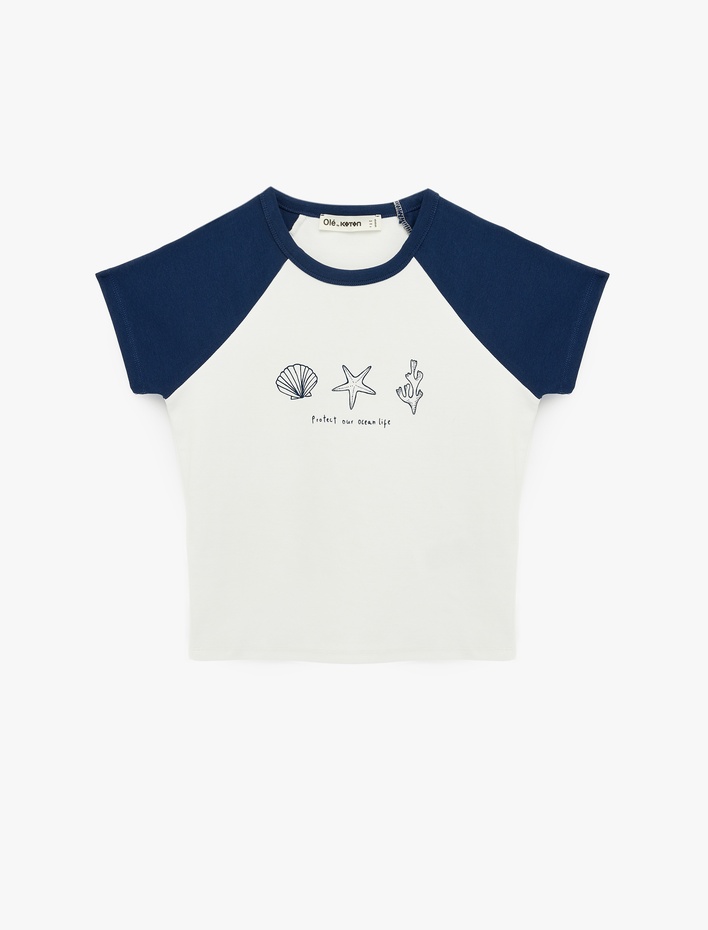  Kısa Kollu Bisiklet Yaka Pamuklu Slim Fit Baskılı Tişört