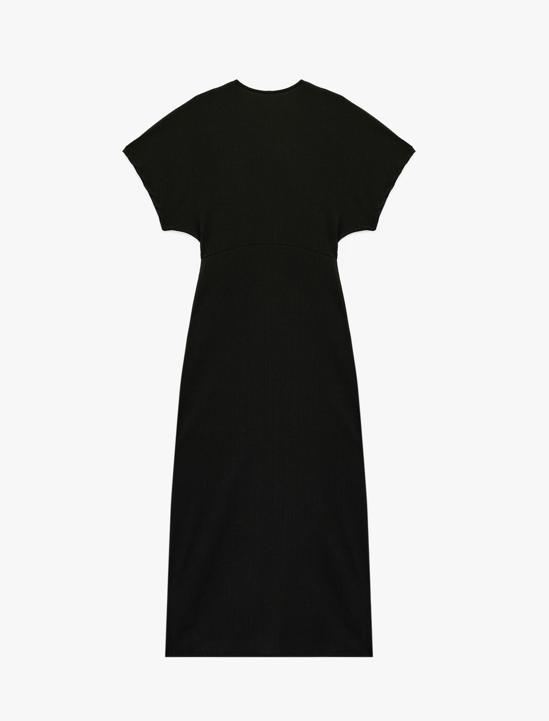   Bürümcük Kumaş Kısa Kollu V Yaka Midi Elbise