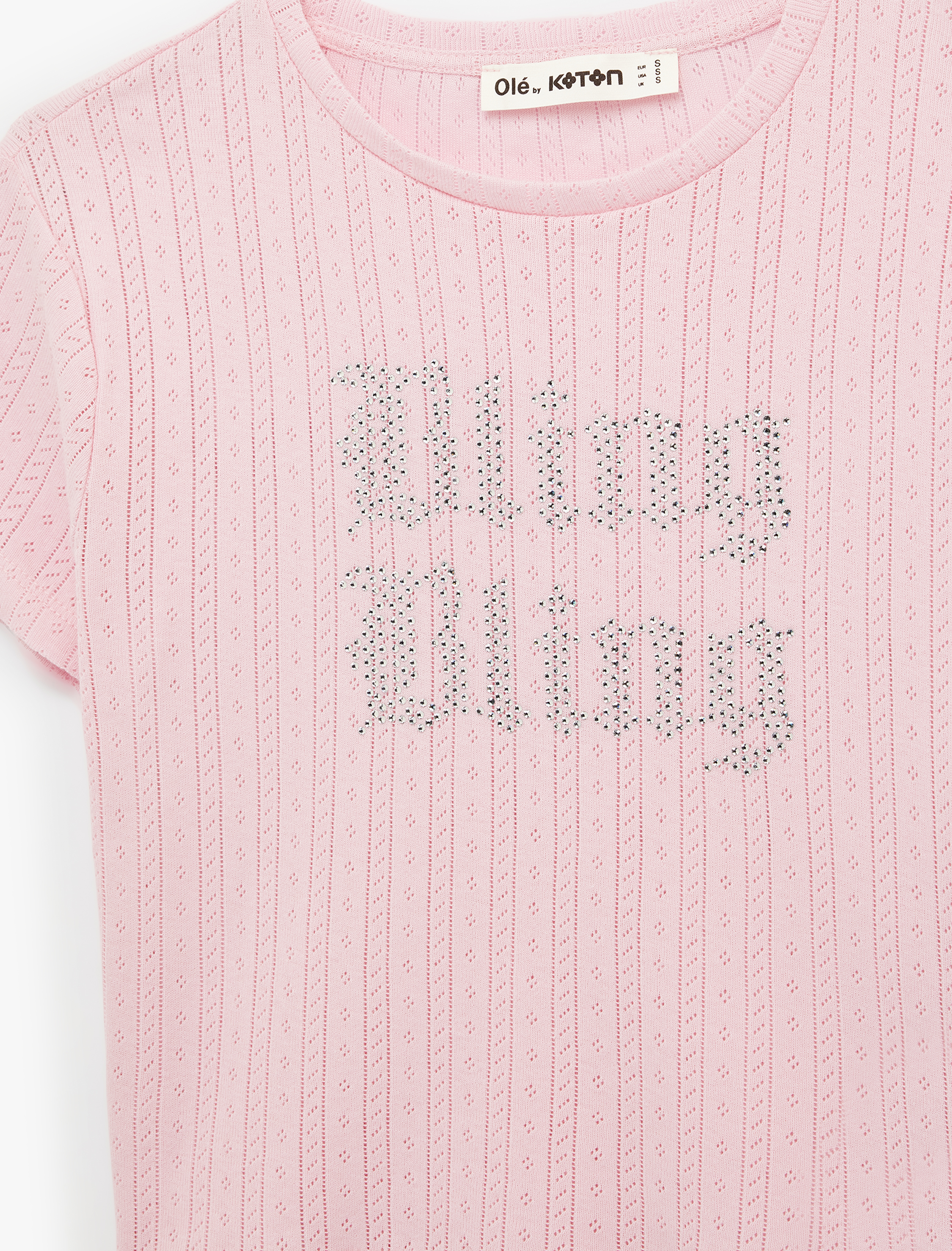   Slim Fit Kısa Kollu Taş Detaylı Bisiklet Yaka Tişört