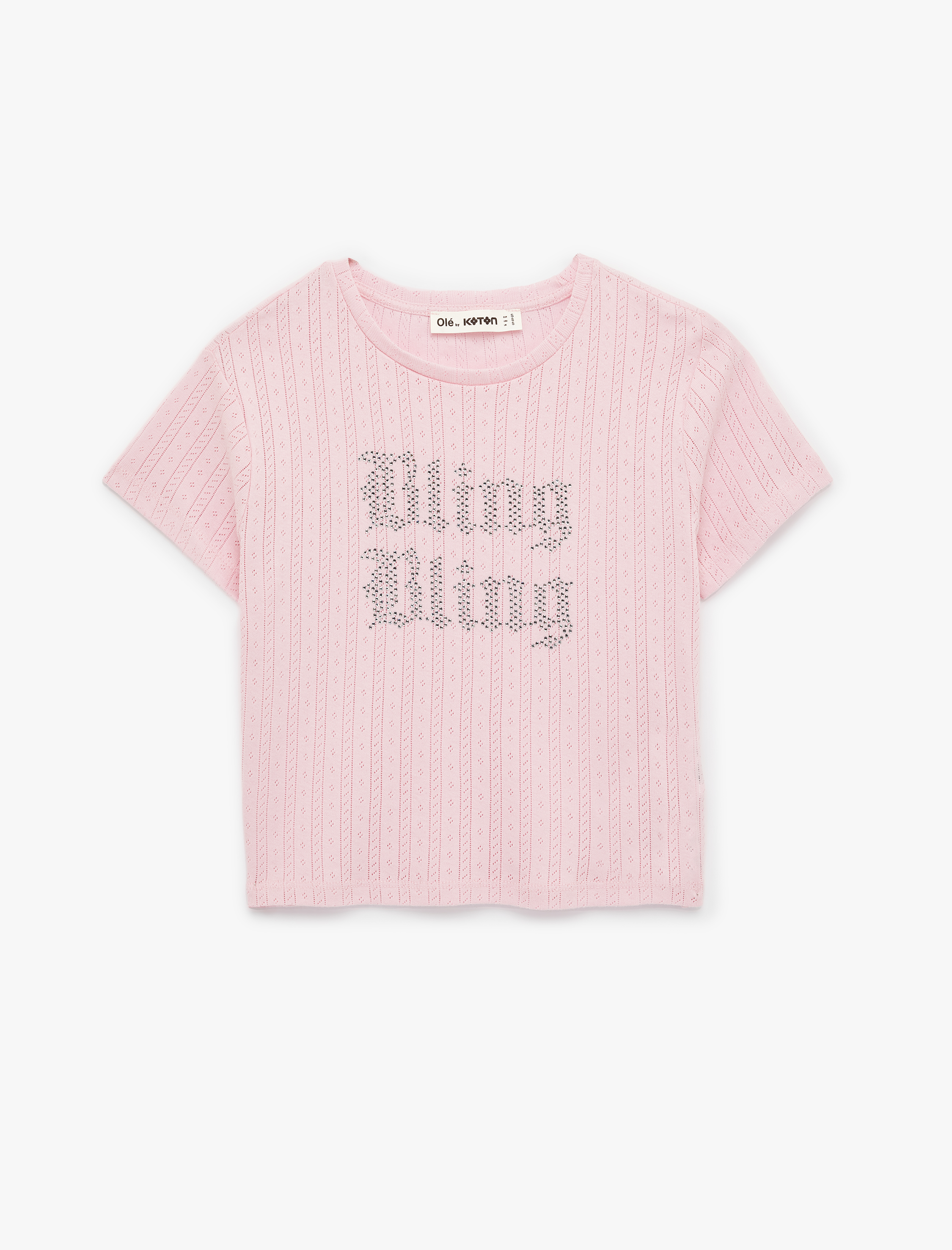   Slim Fit Kısa Kollu Taş Detaylı Bisiklet Yaka Tişört